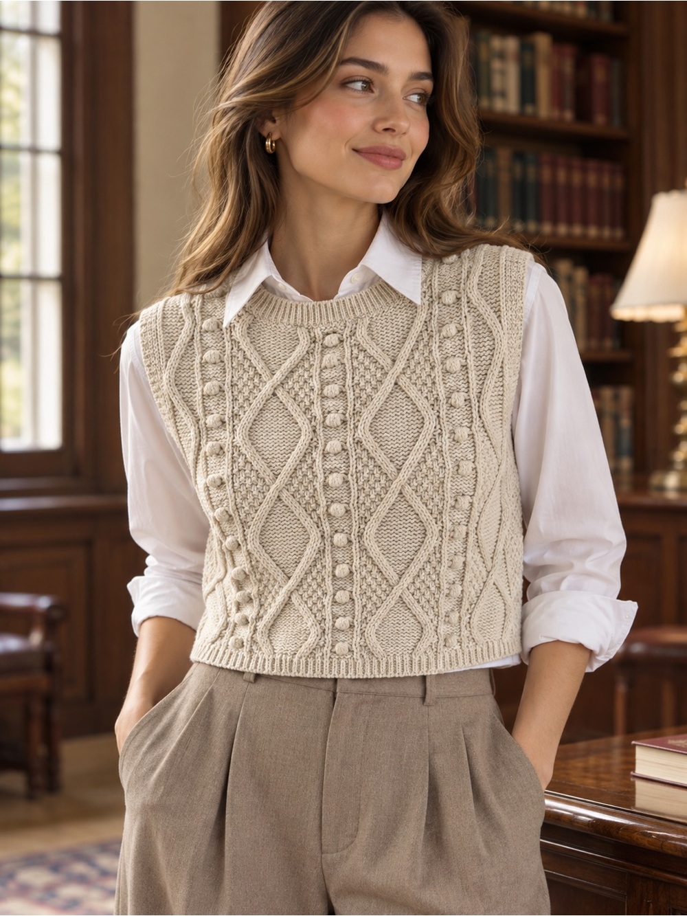 Zara Cropped Cream Cable Knit Sweater Vest Size S Light Academia Layer Preppy